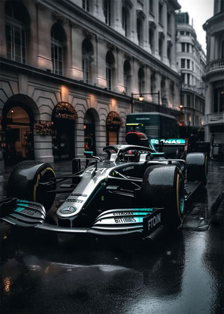 Lewis Hamilton Mercedes Street View Canvas Poster - Miniature Motorworld